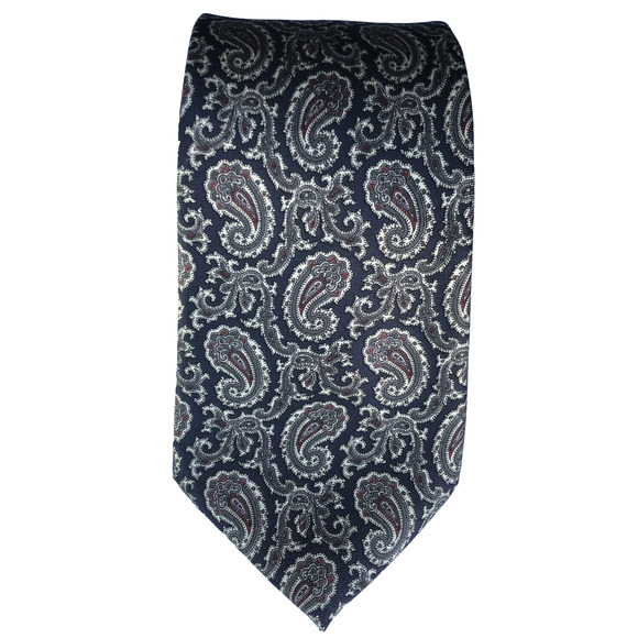 Vintage Oscar de la Renta Couture Tie Nay Blue Paisley Geometric Print Retro - Picture 2 of 6